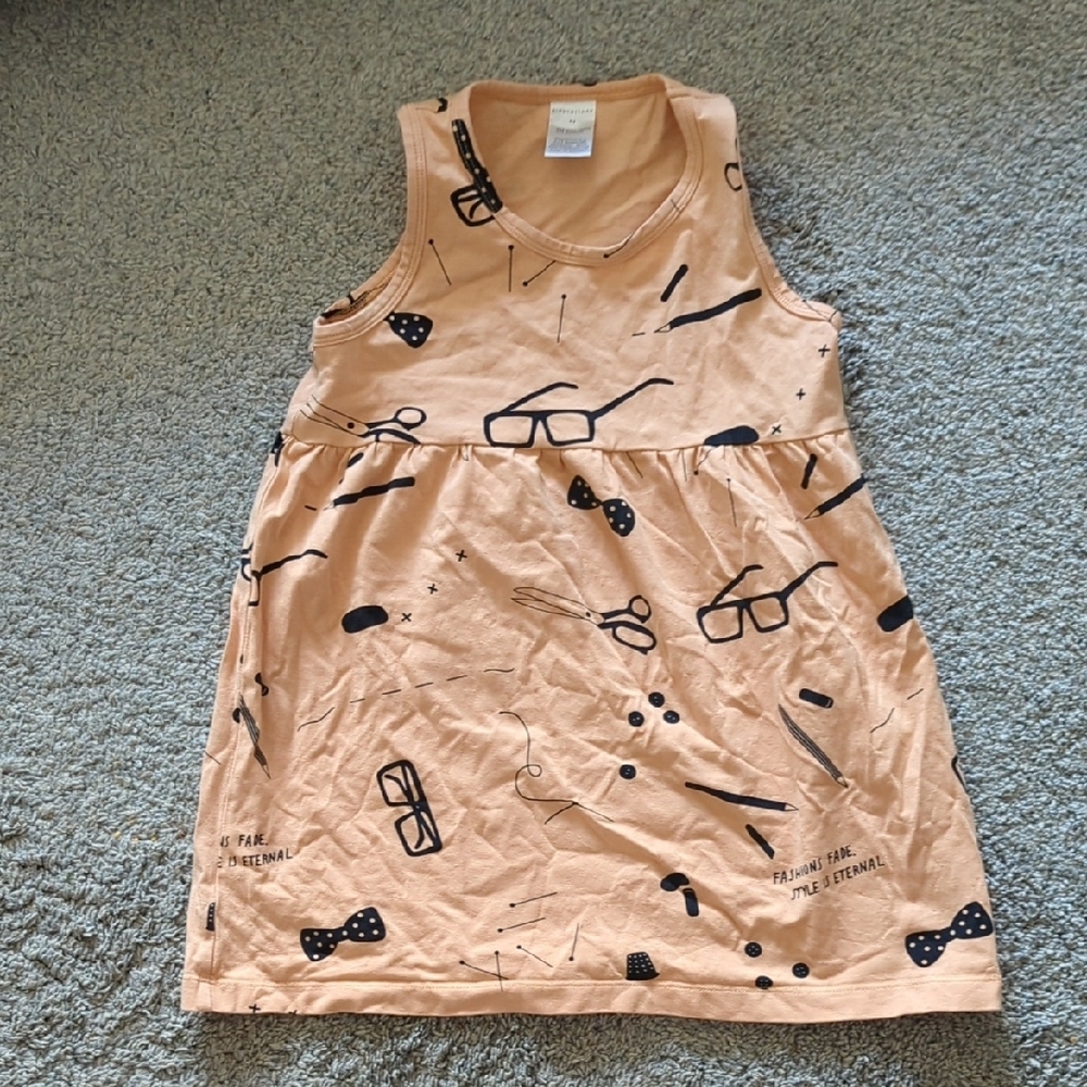 Tiny Cotton Peach Sleeveless Dress with Black Graphic Print